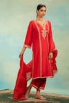 Buy Swati Wadhwani Couture Red Silk, Organza Pearls, Sequins, Embroidery Anarkali Kurta Pant And Dupatta Set Online at Aza Fashions Buy_Swati Wadhwani Couture_Red Silk, Organza Pearls, Sequins, Embroidery Anarkali Kurta Pant And Dupatta Set _Online_at_Aza_Fashions