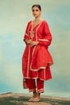 Shop Swati Wadhwani Couture Red Silk, Organza Pearls, Sequins, Embroidery Anarkali Kurta Pant And Dupatta Set Online at Aza Fashions Shop_Swati Wadhwani Couture_Red Silk, Organza Pearls, Sequins, Embroidery Anarkali Kurta Pant And Dupatta Set _Online_at_Aza_Fashions