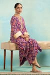 Buy_Swati Wadhwani Couture_Purple Chinon Embroidery V-neck Patola Printed Kaftan With Dabka Work _Online_at_Aza_Fashions