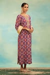 Shop_Swati Wadhwani Couture_Purple Chinon Embroidery V-neck Patola Printed Kaftan With Dabka Work _Online_at_Aza_Fashions