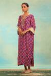 Swati Wadhwani Couture_Purple Chinon Embroidery V-neck Patola Printed Kaftan With Dabka Work _at_Aza_Fashions