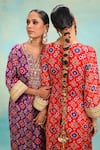 Buy_Swati Wadhwani Couture_Purple Chinon Embroidery V-neck Patola Printed Kaftan With Dabka Work 