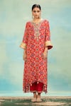 Shop_Swati Wadhwani Couture_Red Chinon Embroidery, Tassels, Foil Printing Split Patola Dabka Work Kurta Set _at_Aza_Fashions