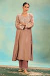Buy_Swati Wadhwani Couture_Rose Gold Chanderi, Organza Embroidery, Zari Round Tissue Dabka And Kurta Set _at_Aza_Fashions