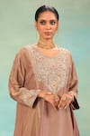 Swati Wadhwani Couture_Rose Gold Chanderi, Organza Embroidery, Zari Round Tissue Dabka And Kurta Set _at_Aza_Fashions