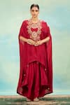 Shop_Swati Wadhwani Couture_Red Silk, Crepe Zari, Pearls, Tassels And Embroidered Kaftan Dhoti Skirt Set _at_Aza_Fashions