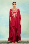 Swati Wadhwani Couture_Red Silk, Crepe Zari, Pearls, Tassels And Embroidered Kaftan Dhoti Skirt Set _at_Aza_Fashions