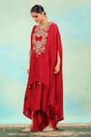 Buy_Swati Wadhwani Couture_Red Silk, Crepe Zari, Pearls, Tassels And Embroidered Kaftan Dhoti Skirt Set 