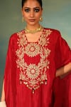 Swati Wadhwani Couture_Red Silk, Crepe Zari, Pearls, Tassels And Embroidered Kaftan Dhoti Skirt Set _Online