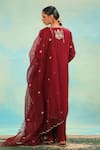 Shop_Swati Wadhwani Couture_Wine Crepe, Organza Embroidery, Pearls V-neck Thread And Kurta Sharara Set _at_Aza_Fashions