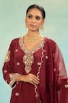 Shop_Swati Wadhwani Couture_Wine Crepe, Organza Embroidery, Pearls V-neck Thread And Kurta Sharara Set _Online_at_Aza_Fashions