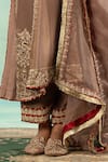 Swati Wadhwani Couture_Gold Tissue, Chanderi Embroidery, Zari V-neck Dabka Work Choga Set With Dupatta _Online_at_Aza_Fashions