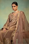 Swati Wadhwani Couture_Gold Tissue, Chanderi Embroidery, Zari V-neck Dabka Work Choga Set With Dupatta _at_Aza_Fashions