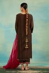 Swati Wadhwani Couture_Brown Crepe, Organza Zari, Pearls, Embroidery, Tassels V-neck And Work Kurta Set _Online_at_Aza_Fashions