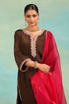 Buy_Swati Wadhwani Couture_Brown Crepe, Organza Zari, Pearls, Embroidery, Tassels V-neck And Work Kurta Set 