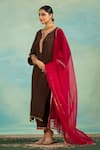 Shop_Swati Wadhwani Couture_Brown Crepe, Organza Zari, Pearls, Embroidery, Tassels V-neck And Work Kurta Set 