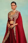 Swati Wadhwani Couture_Wine Crepe Embroidery, Beads Open Neck, Dori And Cutdana Cape Blouse Dhoti Set _at_Aza_Fashions
