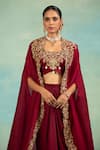 Buy_Swati Wadhwani Couture_Wine Crepe Embroidery, Beads Open Neck, Dori And Cutdana Cape Blouse Dhoti Set 