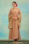Shop_Swati Wadhwani Couture_Brown Crepe, Organza Zari, Mirrors, Anarkali Set With And Work Dupatta _Online_at_Aza_Fashions