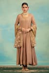 Buy_Swati Wadhwani Couture_Brown Crepe, Organza Zari, Mirrors, Anarkali Set With And Work Dupatta _at_Aza_Fashions