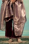 Shop_Swati Wadhwani Couture_Maroon Velvet, Tissue Embroidery V-neck Dabka Kurta Set With Dupatta _Online_at_Aza_Fashions
