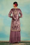 Shop_Swati Wadhwani Couture_Mauve Velvet, Crepe, Tissue Zari Round Neck Work Kurta Sharara And Dupatta Set _at_Aza_Fashions