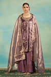 Buy_Swati Wadhwani Couture_Mauve Velvet, Crepe, Tissue Zari Round Neck Work Kurta Sharara And Dupatta Set _at_Aza_Fashions