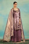 Swati Wadhwani Couture_Mauve Velvet, Crepe, Tissue Zari Round Neck Work Kurta Sharara And Dupatta Set _Online_at_Aza_Fashions