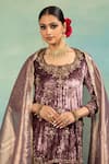 Shop_Swati Wadhwani Couture_Mauve Velvet, Crepe, Tissue Zari Round Neck Work Kurta Sharara And Dupatta Set _Online_at_Aza_Fashions