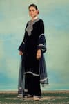 Swati Wadhwani Couture_Teal Velvet, Net Embroidery, Beads V-neck Dabka And Cutdana Kurta Set _Online_at_Aza_Fashions