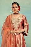 Swati Wadhwani Couture_Rust Tissue, Chanderi, Organza Zari, Pearls, And Work Kurta Salwar Set _Online_at_Aza_Fashions
