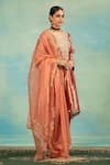 Shop_Swati Wadhwani Couture_Rust Tissue, Chanderi, Organza Zari, Pearls, And Work Kurta Salwar Set _Online_at_Aza_Fashions