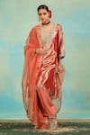 Buy_Swati Wadhwani Couture_Rust Tissue, Chanderi, Organza Zari, Pearls, And Work Kurta Salwar Set _at_Aza_Fashions