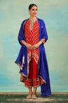 Buy_Swati Wadhwani Couture_Red Brocade Sequins, Embroidery Mandarin Collar, High-low Kurta Set With Dupatta _at_Aza_Fashions