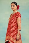 Swati Wadhwani Couture_Red Brocade Sequins, Embroidery Mandarin Collar, High-low Kurta Set With Dupatta _at_Aza_Fashions