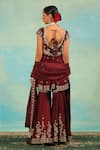 Shop_Swati Wadhwani Couture_Wine Silk Embroidery, Zari, Tassels Round Neck And Dabka Peplum Kurta Gharara Set _at_Aza_Fashions