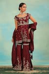 Swati Wadhwani Couture_Wine Silk Embroidery, Zari, Tassels Round Neck And Dabka Peplum Kurta Gharara Set _at_Aza_Fashions