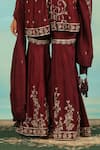 Buy_Swati Wadhwani Couture_Wine Silk Embroidery, Zari, Tassels Round Neck And Dabka Peplum Kurta Gharara Set 
