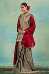 Swati Wadhwani Couture_Gray Tissue, Organza Sequins, Zari Mandarin Collar And Work Kurta Palazzo Set _Online_at_Aza_Fashions
