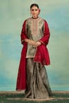 Buy_Swati Wadhwani Couture_Gray Tissue, Organza Sequins, Zari Mandarin Collar And Work Kurta Palazzo Set _at_Aza_Fashions