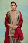 Buy_Swati Wadhwani Couture_Gray Tissue, Organza Sequins, Zari Mandarin Collar And Work Kurta Palazzo Set _Online_at_Aza_Fashions
