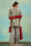 Shop_Swati Wadhwani Couture_Gray Tissue, Organza Sequins, Zari Mandarin Collar And Work Kurta Palazzo Set _at_Aza_Fashions