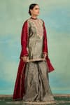 Shop_Swati Wadhwani Couture_Gray Tissue, Organza Sequins, Zari Mandarin Collar And Work Kurta Palazzo Set _Online_at_Aza_Fashions