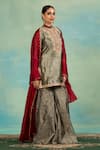 Swati Wadhwani Couture_Gray Tissue, Organza Sequins, Zari Mandarin Collar And Work Kurta Palazzo Set _at_Aza_Fashions