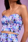 Tara And I_Blue Embroidery Sweetheart Neck Aquarelle Print And Bustier _Online_at_Aza_Fashions