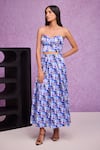 Buy Tara And I Blue Silk Aquarelle Print Gajji Pleated Skirt at Aza Fashions Buy_Tara And I_Blue Silk Aquarelle Print Gajji Pleated Skirt _at_Aza_Fashions