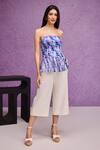 Buy_Tara And I_Blue Organza, Bandeau Neck Aquarelle Print Peplum Top _at_Aza_Fashions