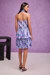 Shop_Tara And I_Blue Silk Organza Ruffles Halter Neck, Aquarelle Print Tiered Dress _at_Aza_Fashions