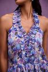 Buy_Tara And I_Blue Silk Organza Ruffles Halter Neck, Aquarelle Print Tiered Dress _Online_at_Aza_Fashions