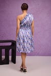 Shop_Tara And I_Blue Silk Organza Ruffles One Shoulder Aquarelle Print Dress _at_Aza_Fashions